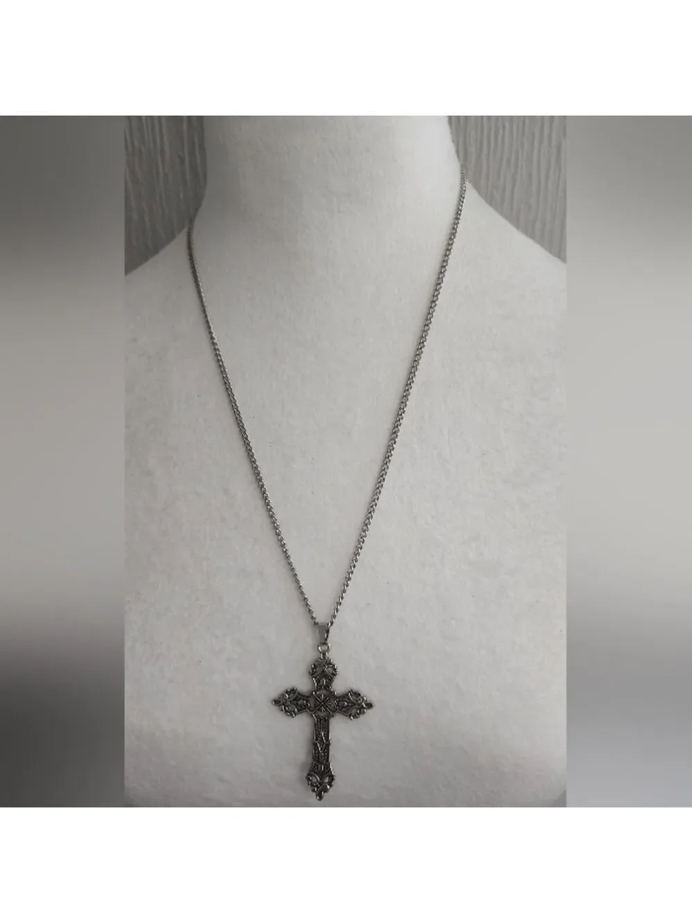 Silvertone Cross Pendant Necklace